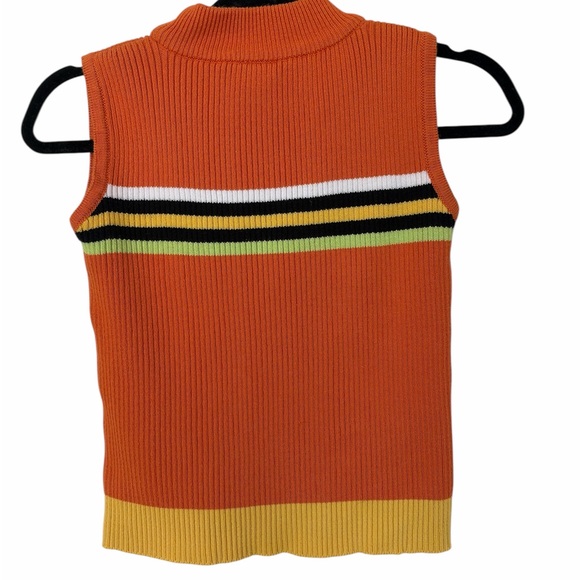 Orange and yellow striped ribbed mock neck sweater vest - Picture 2 of 4